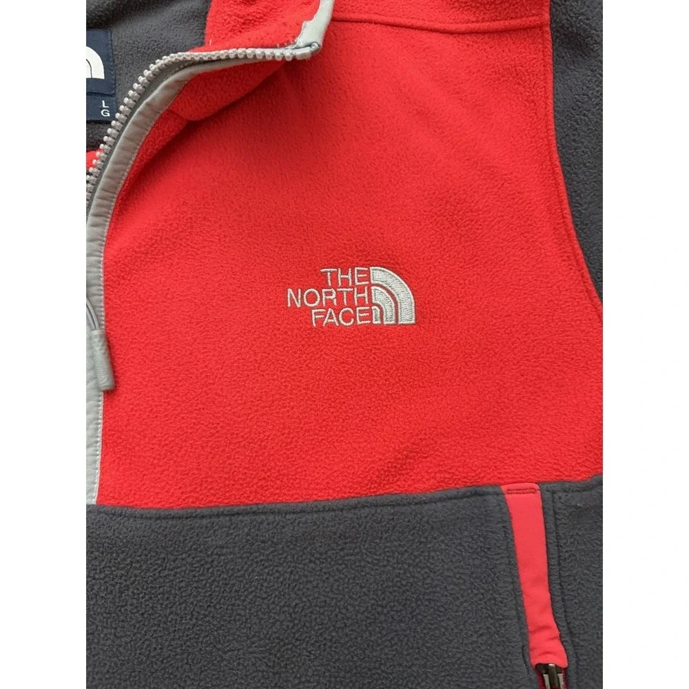 Men's The North Face 1/4 Zip‎ Pullover Fleece Sweatshirt Red Gray Size Large